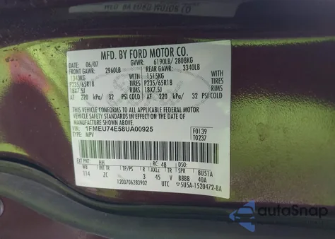 2008 Ford Explorer Eddie Bauer z USA, uszkodzony, nr VIN 1FMEU74E58UA00925